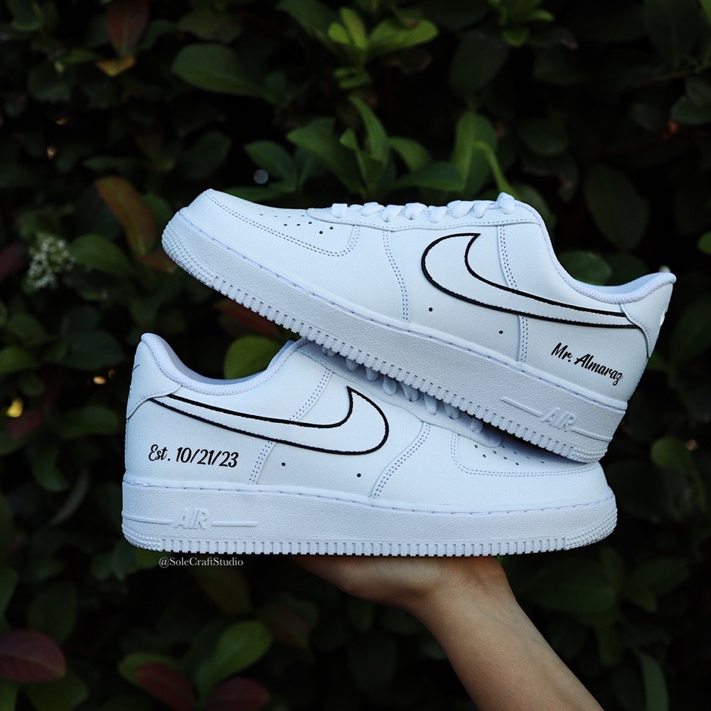 Wedding Sneakers for the Groom Personalized Air Force 1 - Black Swoosh Outline